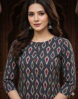 Saka Designs Dark Grey Printed Cotton Kurti 3