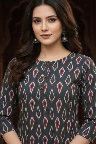 Saka Designs Dark Grey Printed Cotton Kurti