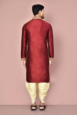 Mahroon dupion art silk kurta with computerised embroidery machine work churidar 4