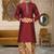 Mahroon dupion art silk kurta with computerised embroidery machine work churidar