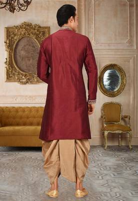 Mahroon dupion art silk kurta with computerised embroidery machine work churidar 3