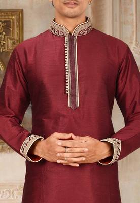 Mahroon dupion art silk kurta with computerised embroidery machine work churidar 4