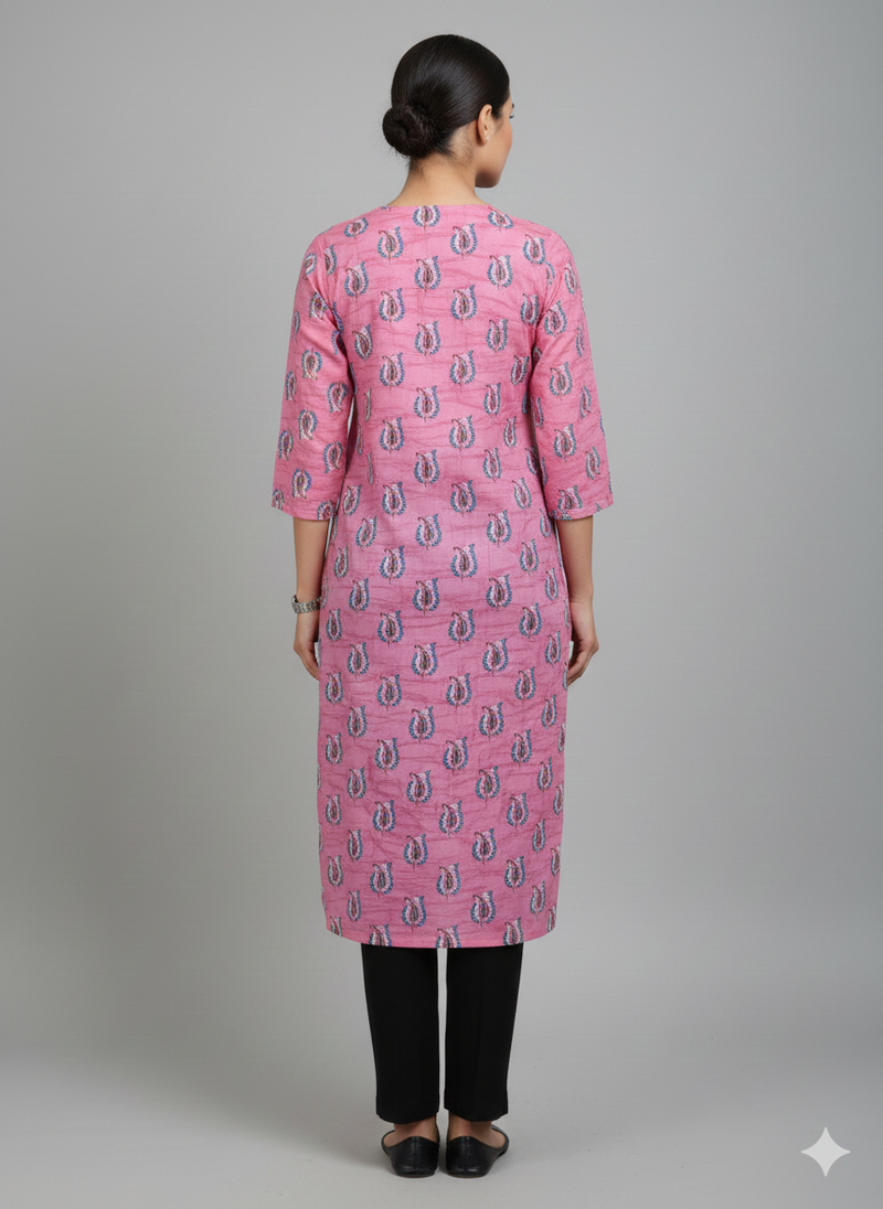 Pink printed cotton kurti
