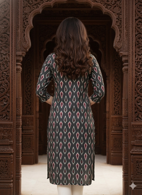 Saka Designs Dark Grey Printed Cotton Kurti 4