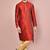 Red dupion art silk kurta with computerised embroidery machine work churidar