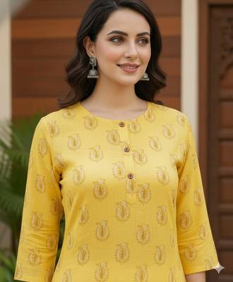 Saka Designs Yellow Printed Cotton Kurti 4