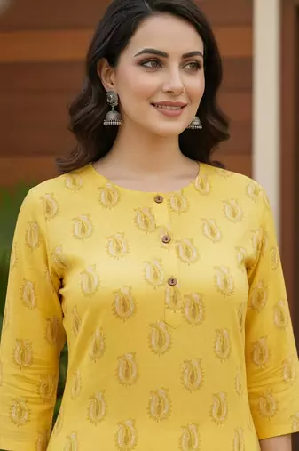 Saka Designs Yellow Printed Cotton Kurti