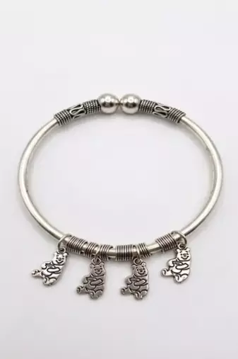 925 Sterling Silver Charm Bangle Bracelet for Women | Hanging Charm Silver Bracelet Jewelry