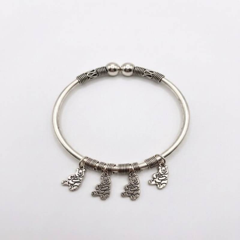 925 Sterling Silver Charm Bangle Bracelet for Women | Hanging Charm Silver Bracelet Jewelry