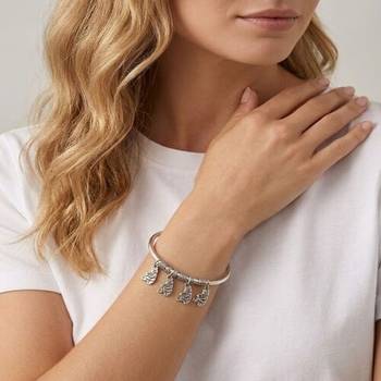 925 Sterling Silver Charm Bangle Bracelet for Women | Hanging Charm Silver Bracelet Jewelry 2