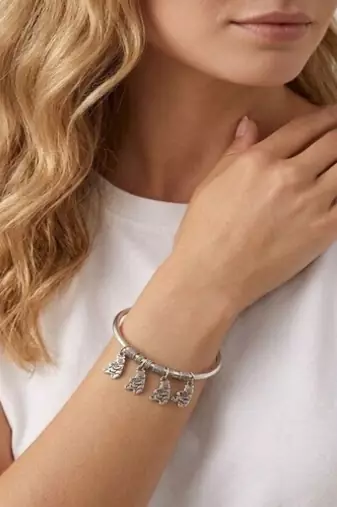 925 Sterling Silver Charm Bangle Bracelet for Women | Hanging Charm Silver Bracelet Jewelry