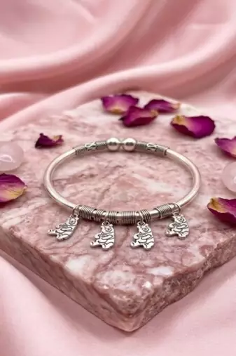 925 Sterling Silver Charm Bangle Bracelet for Women | Hanging Charm Silver Bracelet Jewelry