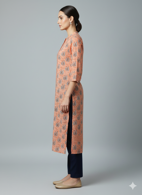 Saka Designs Peach Printed Cotton Kurti 3