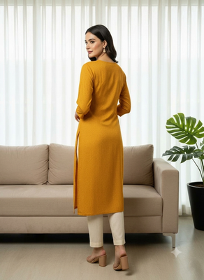 Saka Designs Mustrad Yellow Printed Cotton Kurti 4