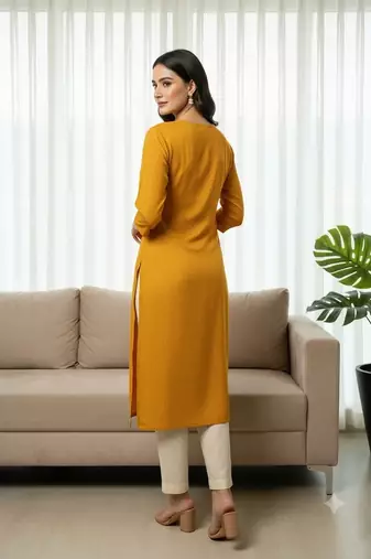 Saka Designs Mustrad Yellow Printed Cotton Kurti
