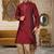 Red dupion art silk kurta with computerised embroidery machine work churidar