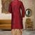 Red dupion art silk kurta with computerised embroidery machine work churidar