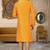 Yellow dupion art silk kurta with computerised embroidery machine work churidar