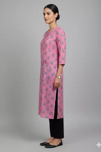 Saka Designs Pink Printed Cotton Kurti