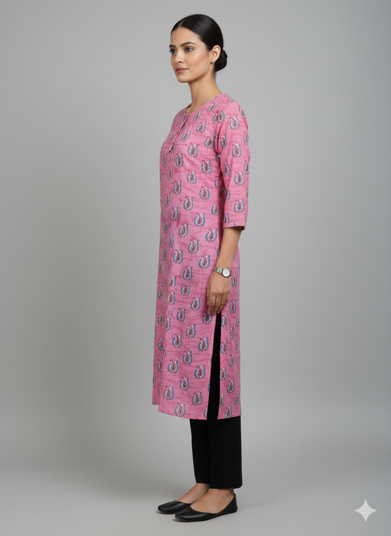 Pink printed cotton kurti