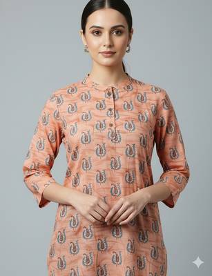 Saka Designs Peach Printed Cotton Kurti 4