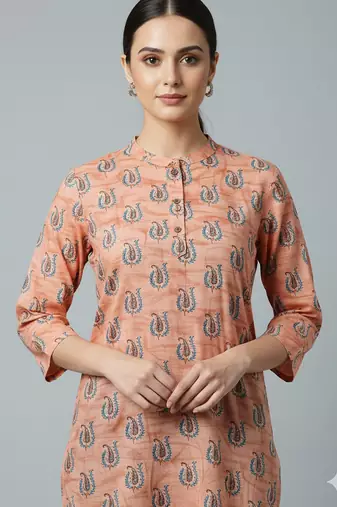 Saka Designs Peach Printed Cotton Kurti
