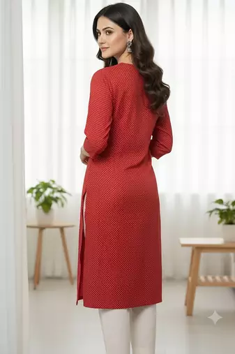 Saka Designs Red Printed Cotton Kurti