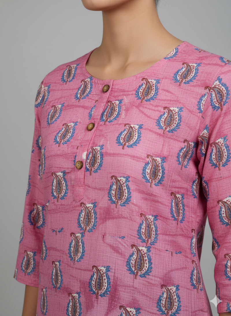 Pink printed cotton kurti