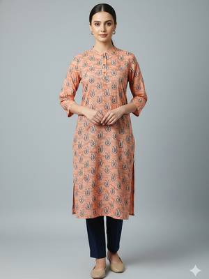 Saka Designs Peach Printed Cotton Kurti 5