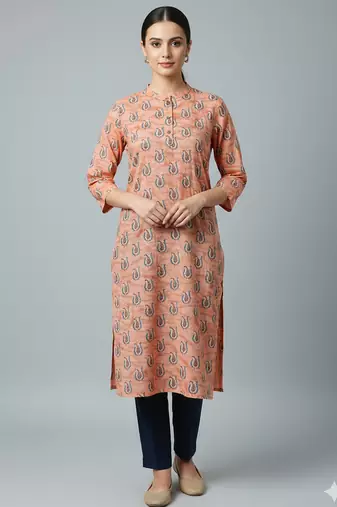 Saka Designs Peach Printed Cotton Kurti