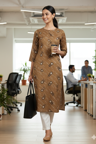 Brown printed cotton kurti