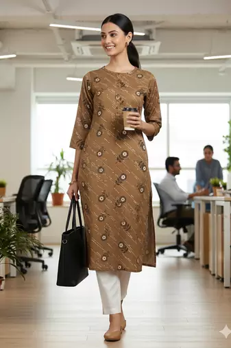 Brown printed cotton kurti