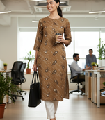 Brown printed cotton kurti