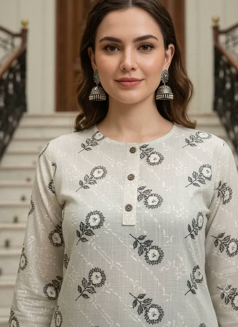 Off white printed cotton kurti