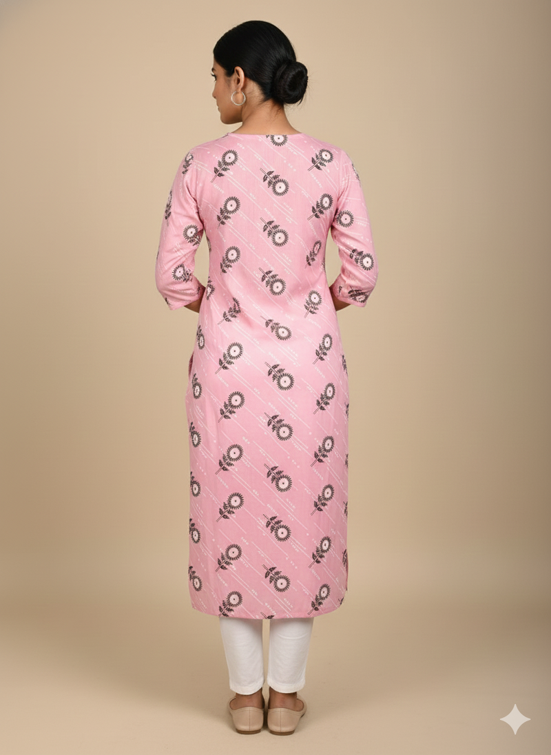 Pink printed cotton kurti