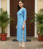 Blue printed cotton kurti