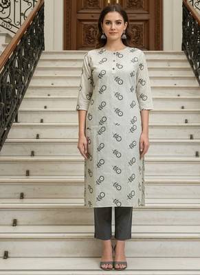 Saka Designs Off White Printed Cotton Kurti 1