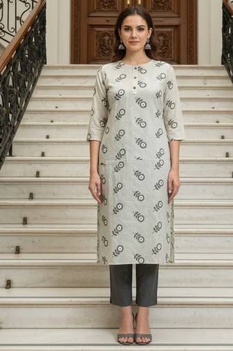 Off white printed cotton kurti