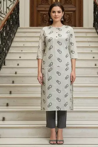 Off white printed cotton kurti