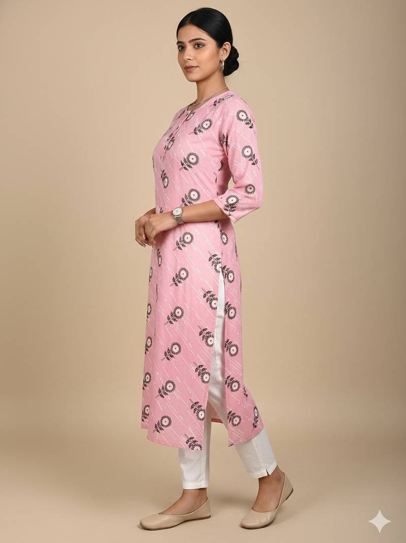 Pink printed cotton kurti