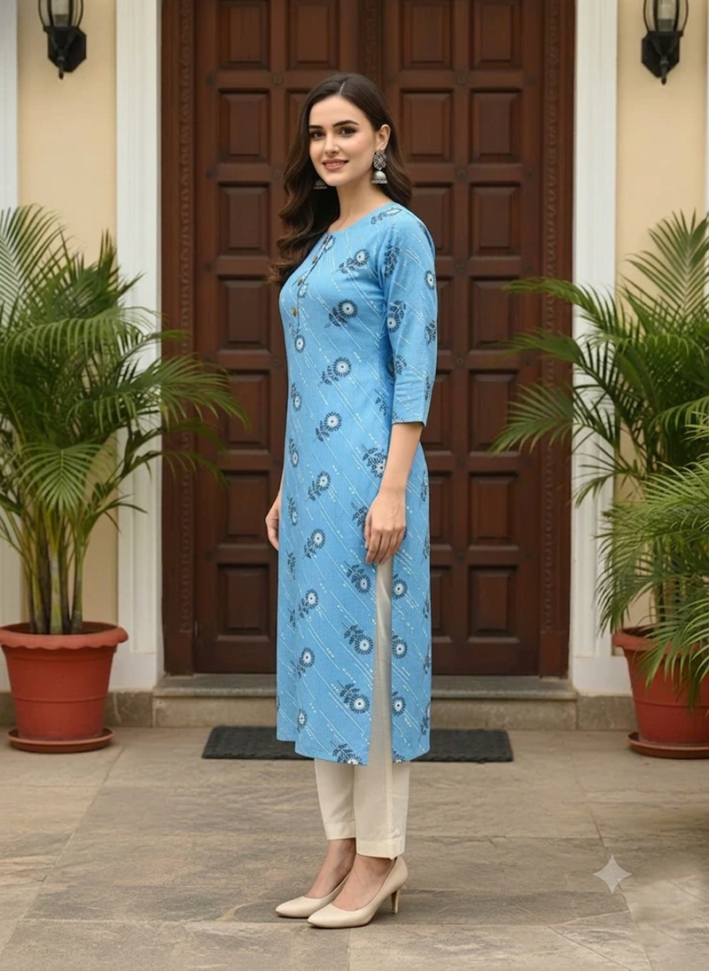 Blue printed cotton kurti