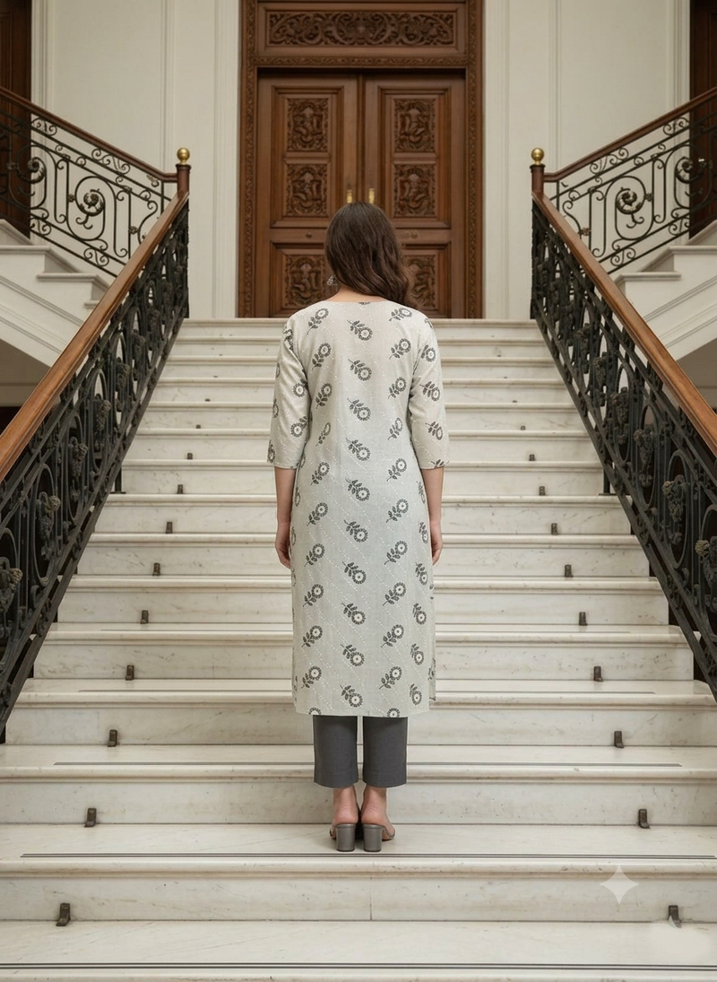 Off white printed cotton kurti