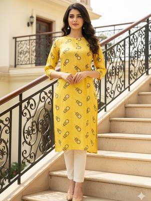 Saka Designs Yellow Printed Cotton Kurti 1
