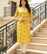 Yellow printed cotton kurti