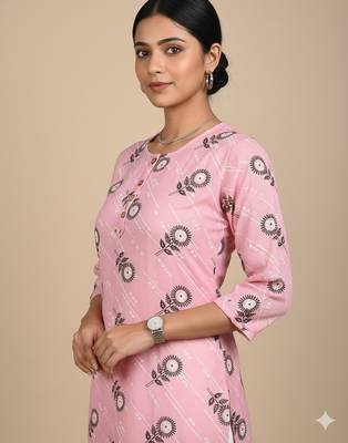 Saka Designs Pink Printed Cotton Kurti 4