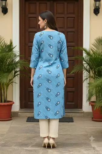 Saka Designs Blue Printed Cotton Kurti