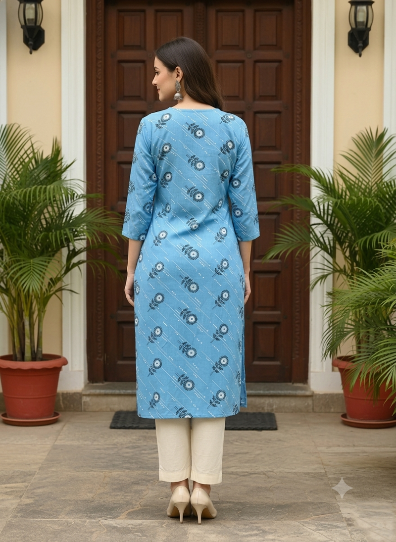 Blue printed cotton kurti