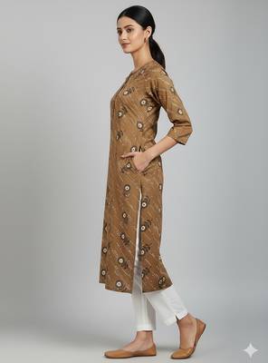 Saka Designs Brown Printed Cotton Kurti 3