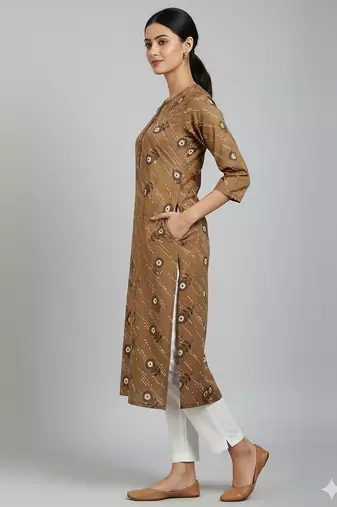 Saka Designs Brown Printed Cotton Kurti