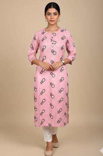 Pink printed cotton kurti